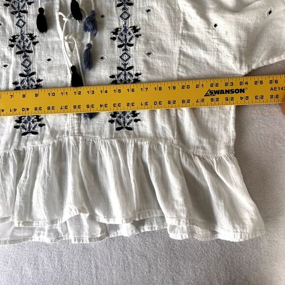 Jorja Long Sleeve Top Blouse Plus Size White Blue Boho Style 2X Tassel - Picture 8 of 14